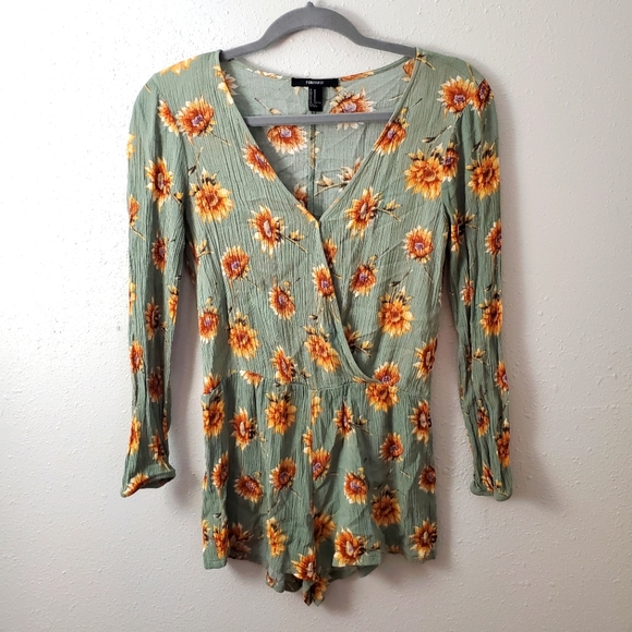 Forever 21 Sunflower Short Romper Long Sleeves - Picture 1 of 5